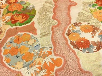 平和屋着物●豪華振袖　駒刺繍　絞り　草花文　金彩　三越扱い　正絹　逸品　AABI8913fy