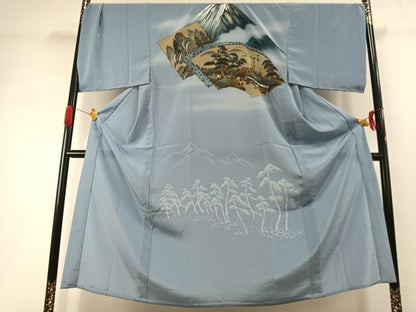 平和屋着物●男性 長襦袢 無双仕立て 手描き 富士山 風景文 暈し染め 金彩 正絹 逸品 AABI8915fy