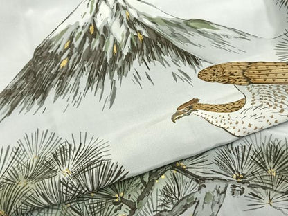 平和屋着物●男性 長襦袢 袷 手描き 富士山 鷹 枝松文 暈し染め 金彩 正絹 逸品 AABI8916fy