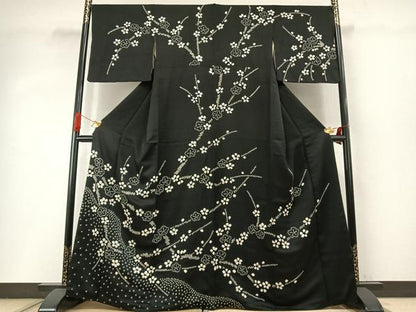 平和屋着物●訪問着 総絞り 舞花文 暈し染め 黒地 やまと誂製 正絹 逸品 AABI8921fy