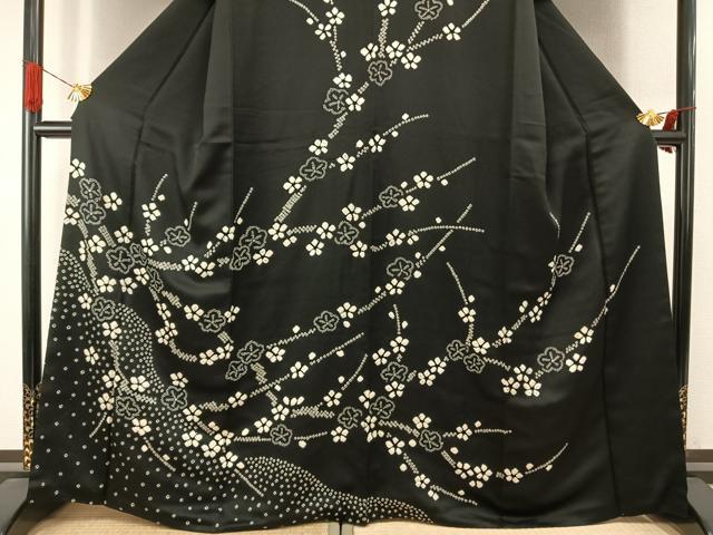 平和屋着物●訪問着 総絞り 舞花文 暈し染め 黒地 やまと誂製 正絹 逸品 AABI8921fy