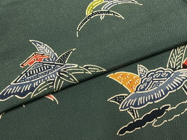 平和屋着物●上質な小紋 型染め 風景文 鬼しぼ縮緬 正絹 逸品 AABI8922fy