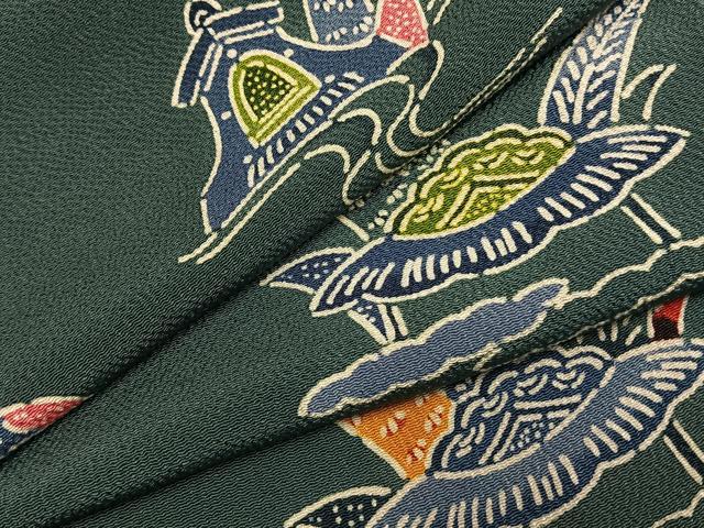 平和屋着物●上質な小紋 型染め 風景文 鬼しぼ縮緬 正絹 逸品 AABI8922fy