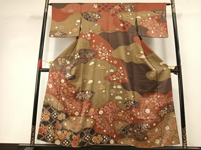 平和屋着物●訪問着 絞り 草花文 金彩 正絹 逸品 AABI8923fy