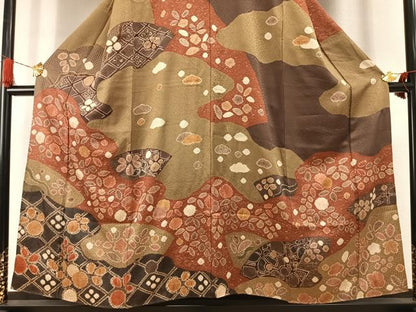 平和屋着物●訪問着 絞り 草花文 金彩 正絹 逸品 AABI8923fy