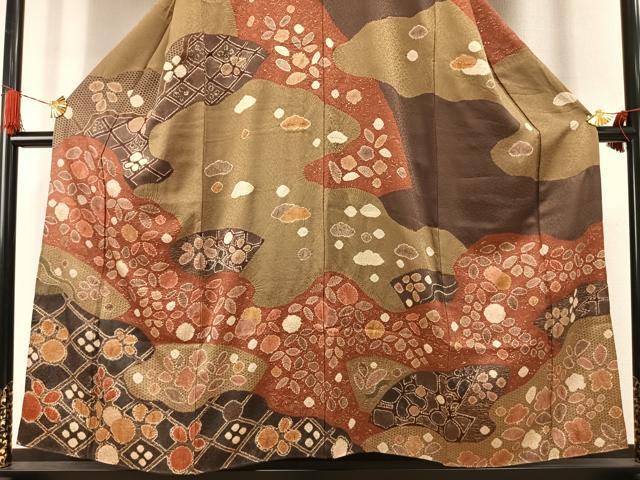 平和屋着物●訪問着 絞り 草花文 金彩 正絹 逸品 AABI8923fy