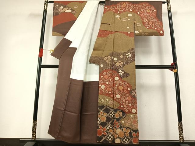 平和屋着物●訪問着 絞り 草花文 金彩 正絹 逸品 AABI8923fy