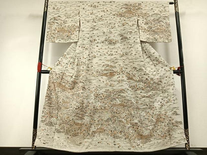 平和屋着物●訪問着　総刺繍　中国三大刺繍　スワトウ刺繍　汕頭刺繍　風景花文　金糸　正絹　逸品　AABI8924fy