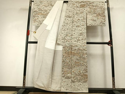 平和屋着物●訪問着　総刺繍　中国三大刺繍　スワトウ刺繍　汕頭刺繍　風景花文　金糸　正絹　逸品　AABI8924fy