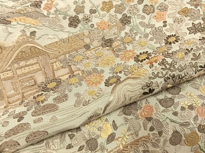 平和屋着物●訪問着　総刺繍　中国三大刺繍　スワトウ刺繍　汕頭刺繍　風景花文　金糸　正絹　逸品　AABI8924fy
