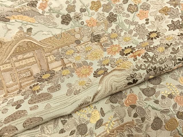平和屋着物●訪問着　総刺繍　中国三大刺繍　スワトウ刺繍　汕頭刺繍　風景花文　金糸　正絹　逸品　AABI8924fy