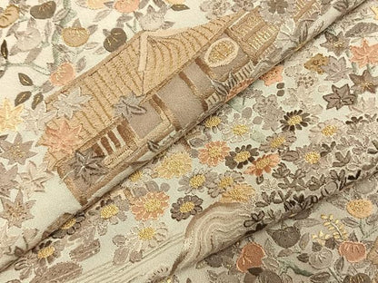 平和屋着物●訪問着　総刺繍　中国三大刺繍　スワトウ刺繍　汕頭刺繍　風景花文　金糸　正絹　逸品　AABI8924fy