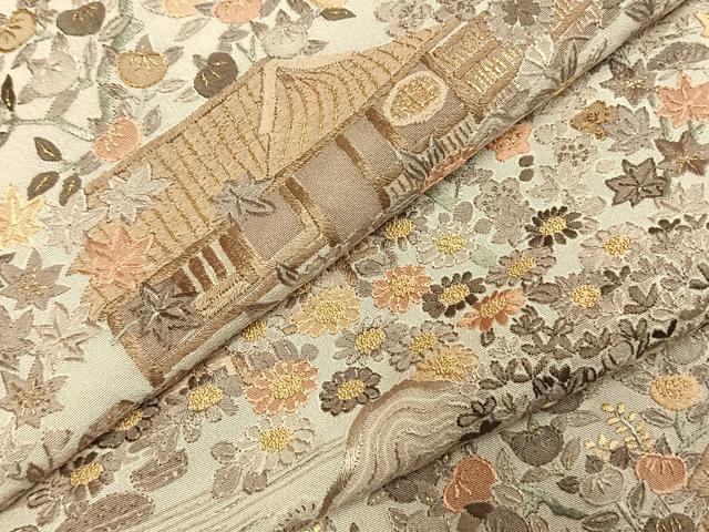 平和屋着物●訪問着　総刺繍　中国三大刺繍　スワトウ刺繍　汕頭刺繍　風景花文　金糸　正絹　逸品　AABI8924fy