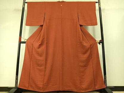 平和屋着物●上質な色無地 紋意匠 樺色 正絹 逸品 AABI8929fy