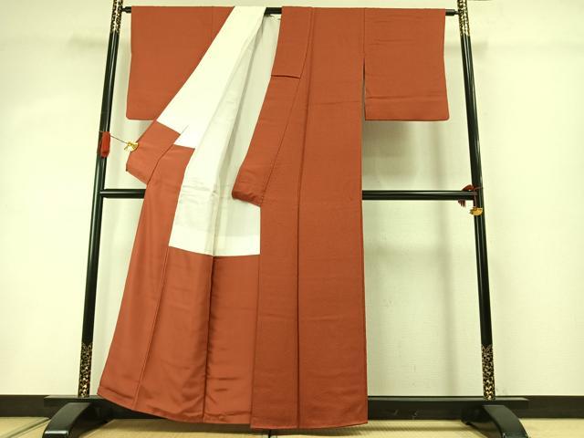 平和屋着物●上質な色無地 紋意匠 樺色 正絹 逸品 AABI8929fy