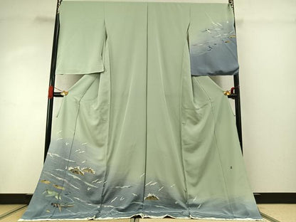 平和屋着物●京加賀友禅 松本健一 訪問着 風景飛鳥文 暈し染め 上代88万円 仮絵羽 正絹 逸品 未使用 AABI8933fy