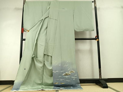 平和屋着物●京加賀友禅 松本健一 訪問着 風景飛鳥文 暈し染め 上代88万円 仮絵羽 正絹 逸品 未使用 AABI8933fy