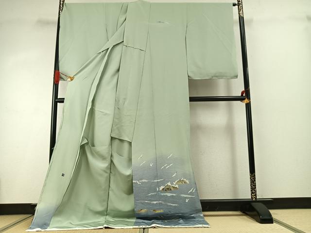 平和屋着物●京加賀友禅 松本健一 訪問着 風景飛鳥文 暈し染め 上代88万円 仮絵羽 正絹 逸品 未使用 AABI8933fy