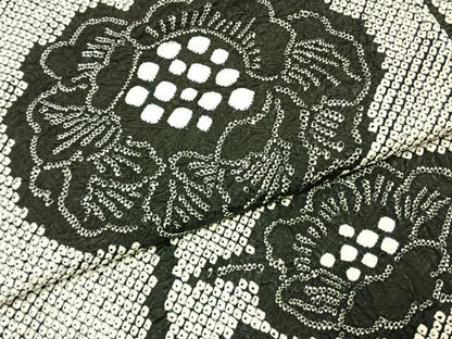 平和屋着物●上質な小紋 本疋田絞り 草花文 黒地 正絹 逸品 AABI8935fy