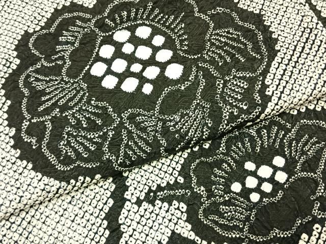 平和屋着物●上質な小紋 本疋田絞り 草花文 黒地 正絹 逸品 AABI8935fy