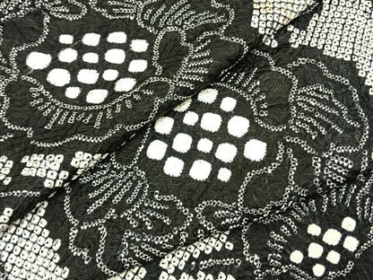 平和屋着物●上質な小紋 本疋田絞り 草花文 黒地 正絹 逸品 AABI8935fy