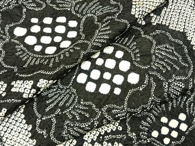 平和屋着物●上質な小紋 本疋田絞り 草花文 黒地 正絹 逸品 AABI8935fy