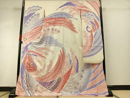 平和屋着物●名門 藤娘きぬたや・総絞り 振袖 孔雀花文 正絹 逸品 AABI8936fy