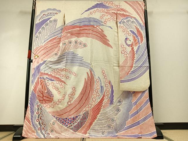 平和屋着物●名門 藤娘きぬたや・総絞り 振袖 孔雀花文 正絹 逸品 AABI8936fy