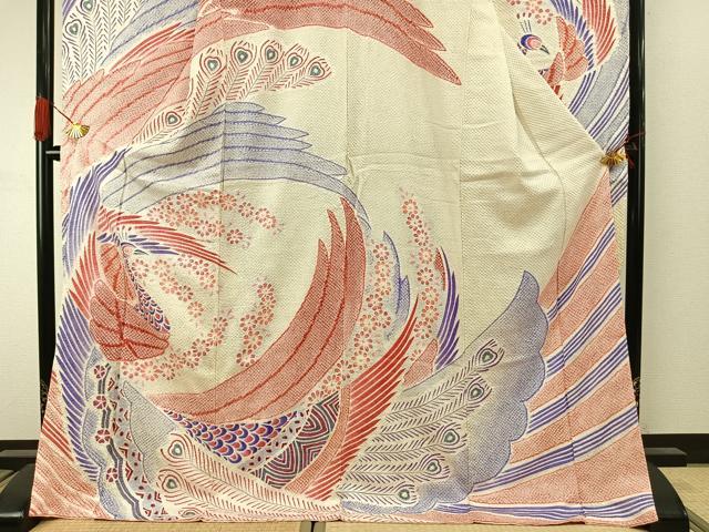 平和屋着物●名門 藤娘きぬたや・総絞り 振袖 孔雀花文 正絹 逸品 AABI8936fy