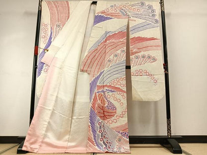 平和屋着物●名門 藤娘きぬたや・総絞り 振袖 孔雀花文 正絹 逸品 AABI8936fy