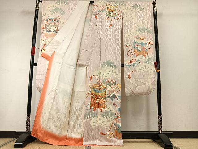 平和屋着物●豪華振袖 駒刺繍 貝桶花文 金彩 正絹 逸品 AABI8937fy