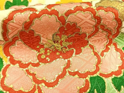 平和屋着物●豪華振袖 扇面花文 たたき染め 金彩 正絹 逸品 AABI8938fy