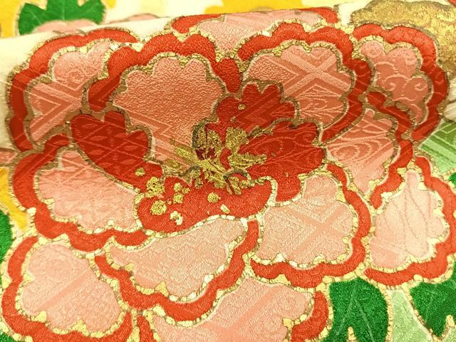 平和屋着物●豪華振袖 扇面花文 たたき染め 金彩 正絹 逸品 AABI8938fy