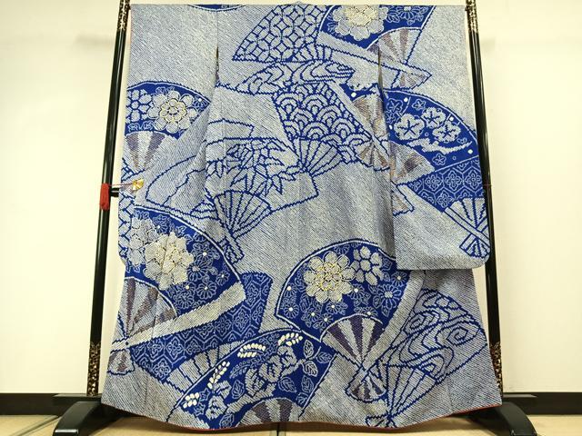 平和屋着物●豪華振袖 総絞り 駒刺繍 扇面花文 金彩 正絹 逸品 AABI8939fy