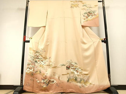 平和屋着物●訪問着 駒刺繍 松竹梅 地紙花文 暈し染め 金彩 正絹 逸品 AABI8943fy