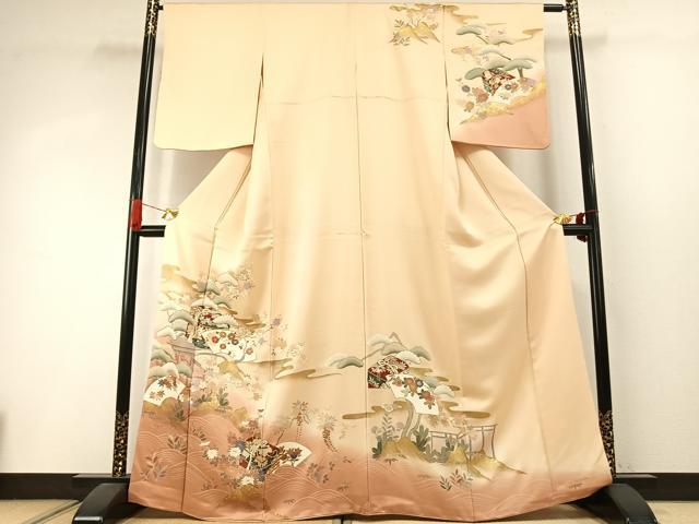 平和屋着物●訪問着 駒刺繍 松竹梅 地紙花文 暈し染め 金彩 正絹 逸品 AABI8943fy