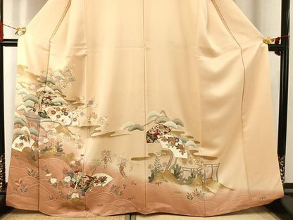 平和屋着物●訪問着 駒刺繍 松竹梅 地紙花文 暈し染め 金彩 正絹 逸品 AABI8943fy