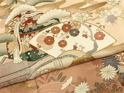 平和屋着物●訪問着 駒刺繍 松竹梅 地紙花文 暈し染め 金彩 正絹 逸品 AABI8943fy