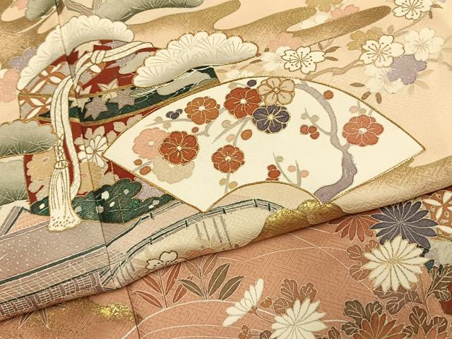 平和屋着物●訪問着 駒刺繍 松竹梅 地紙花文 暈し染め 金彩 正絹 逸品 AABI8943fy