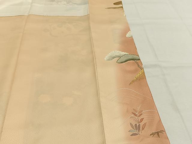 平和屋着物●訪問着 駒刺繍 松竹梅 地紙花文 暈し染め 金彩 正絹 逸品 AABI8943fy
