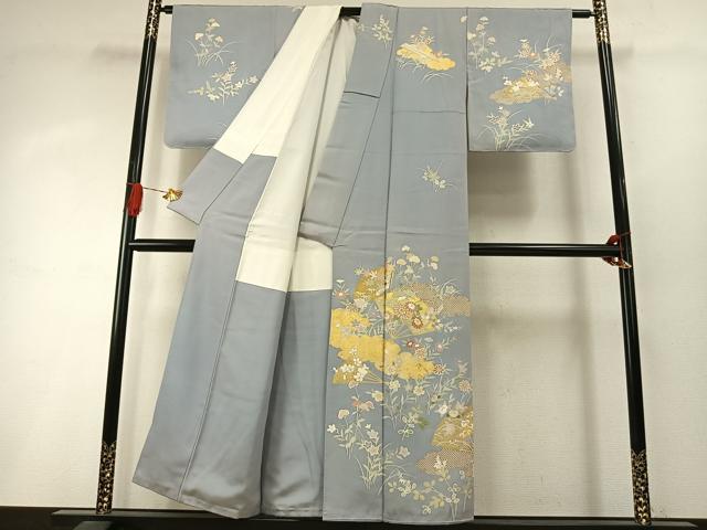 平和屋着物●訪問着 駒刺繍 扇面花文 金彩 正絹 逸品 未使用 AABI8944fy