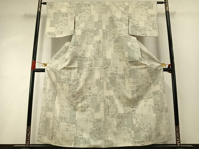 平和屋着物●本場結城紬 重要無形文化財 100亀甲 色紙重ね花文 正絹 逸品 AABI8945fy