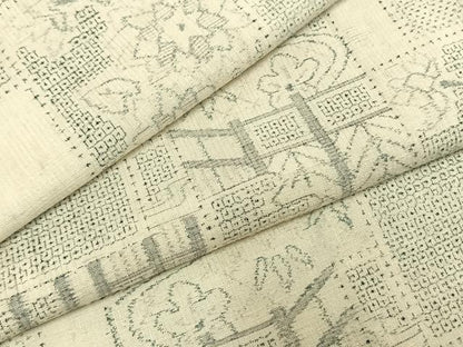 平和屋着物●本場結城紬 重要無形文化財 100亀甲 色紙重ね花文 正絹 逸品 AABI8945fy
