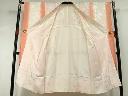 平和屋着物●振袖用長襦袢　無双仕立て　舞桜地紋　暈し染め　半衿刺繍　正絹　逸品　AABI8946fy