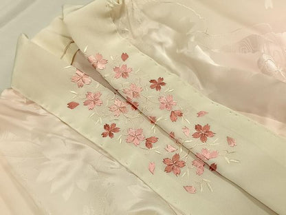 平和屋着物●振袖用長襦袢　無双仕立て　舞桜地紋　暈し染め　半衿刺繍　正絹　逸品　AABI8946fy