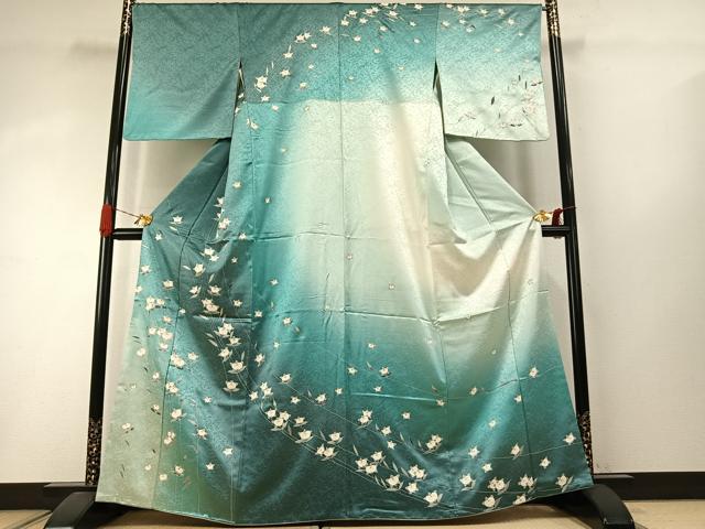 平和屋着物●訪問着 草花文 暈し染め 三越扱い 正絹 逸品 AABI8947fy