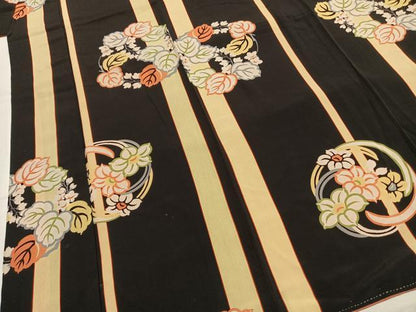 平和屋着物●アンティーク 大正ロマン 小紋 型染め 草花文 黒地 正絹 逸品 AABI8954fy