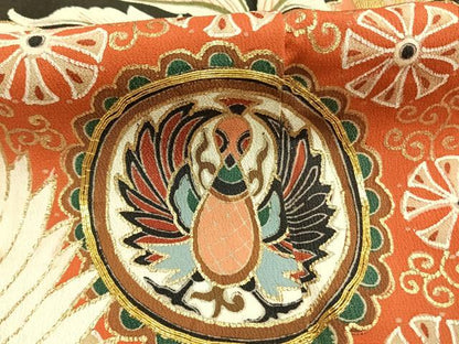 平和屋着物●アンティーク 大正ロマン 黒留袖 駒刺繍 吉祥花文 金彩 正絹 逸品 AABI8956fy