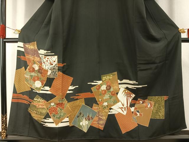 平和屋着物●豪華黒留袖　駒刺繍　色紙重ね花文　金彩　高島屋扱い　正絹　逸品　AABI8957fy