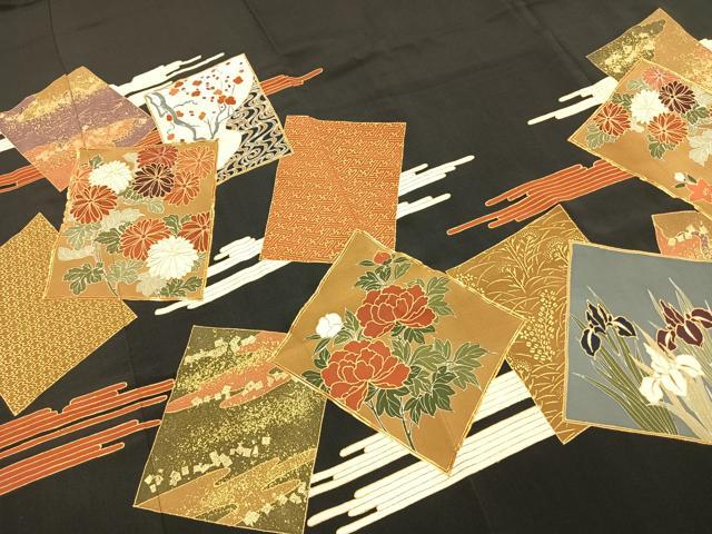 平和屋着物●豪華黒留袖　駒刺繍　色紙重ね花文　金彩　高島屋扱い　正絹　逸品　AABI8957fy